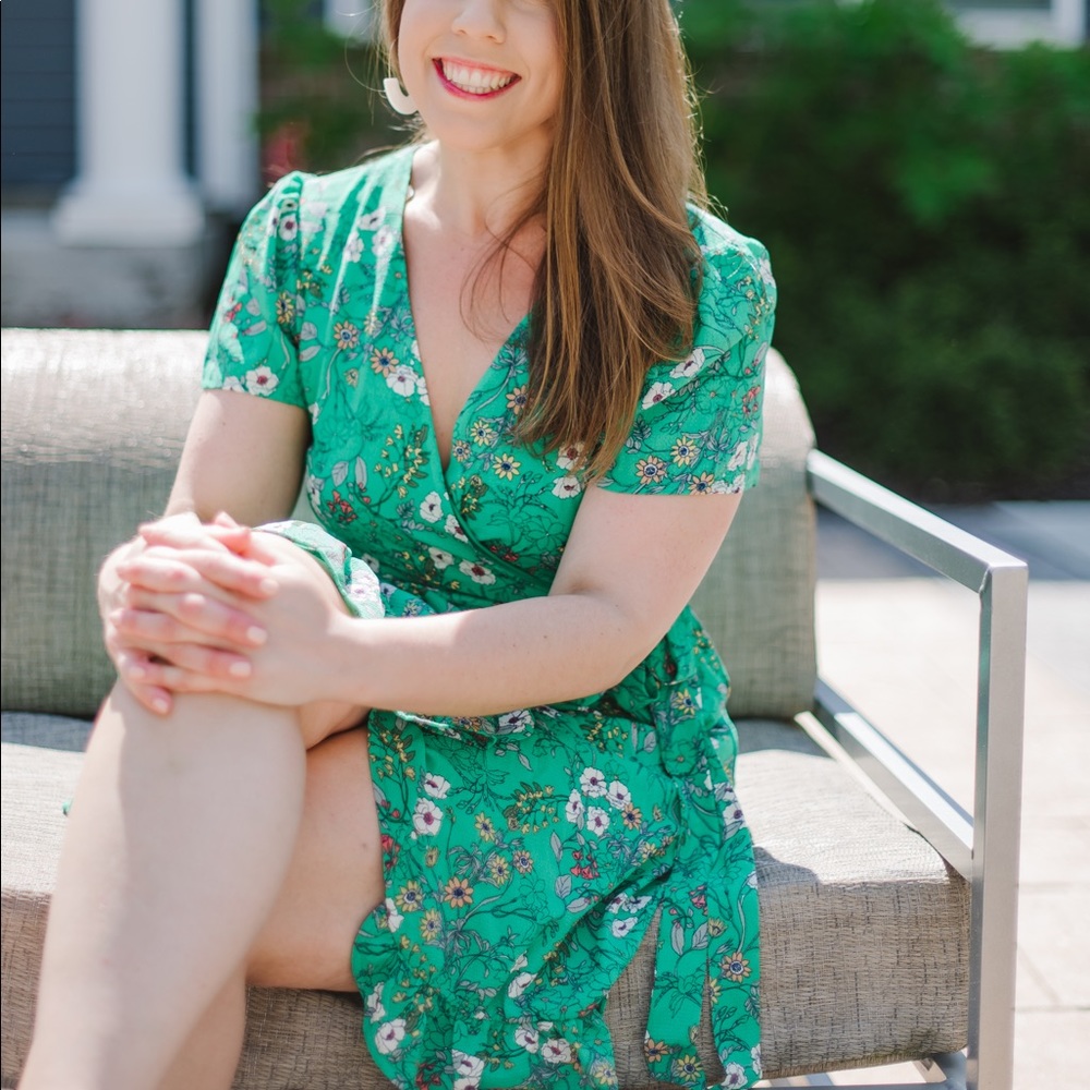 Green floral wrap dress